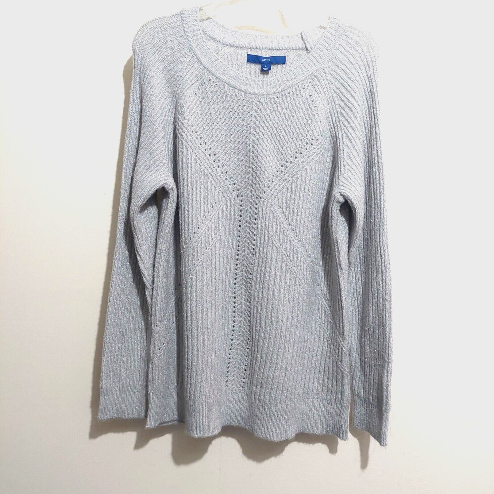 APT 9 Womens Large Tunic Sweater Cable Knit Long Sleeves Gray Metallic‎ Threads